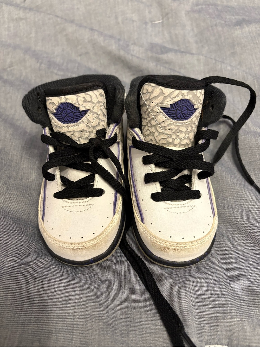 Jordan Kids White and Black Sneakers with Purple Accents